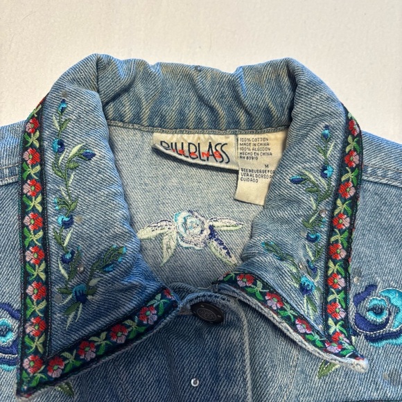 Vintage y2k Embroidered Floral Denim Vest Women's Medium Distressed Cottagecore - Picture 3 of 6